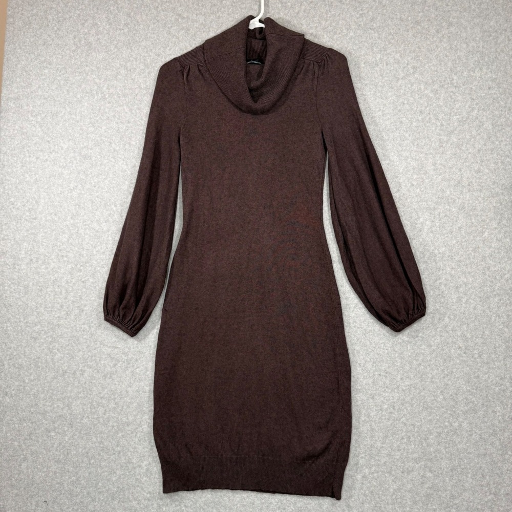 Moda International Sweater Dress Womens Small‎ Brown Silk Cashmere Cowl Neck